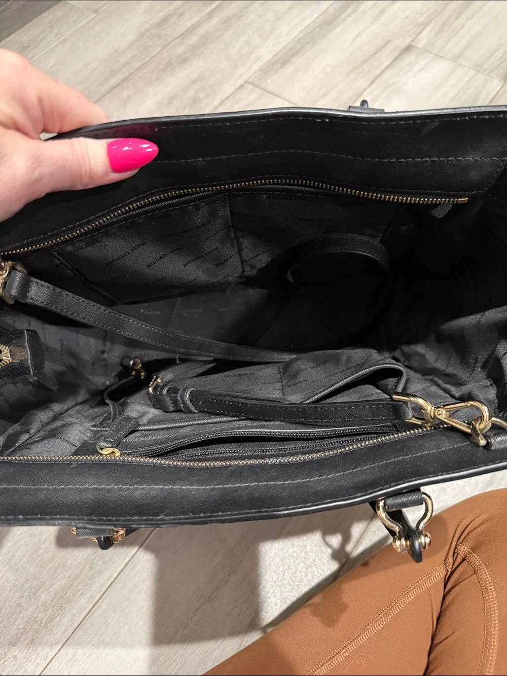 Michael Kors Black Saffiano Leather Structured Tote with Gold Hardware